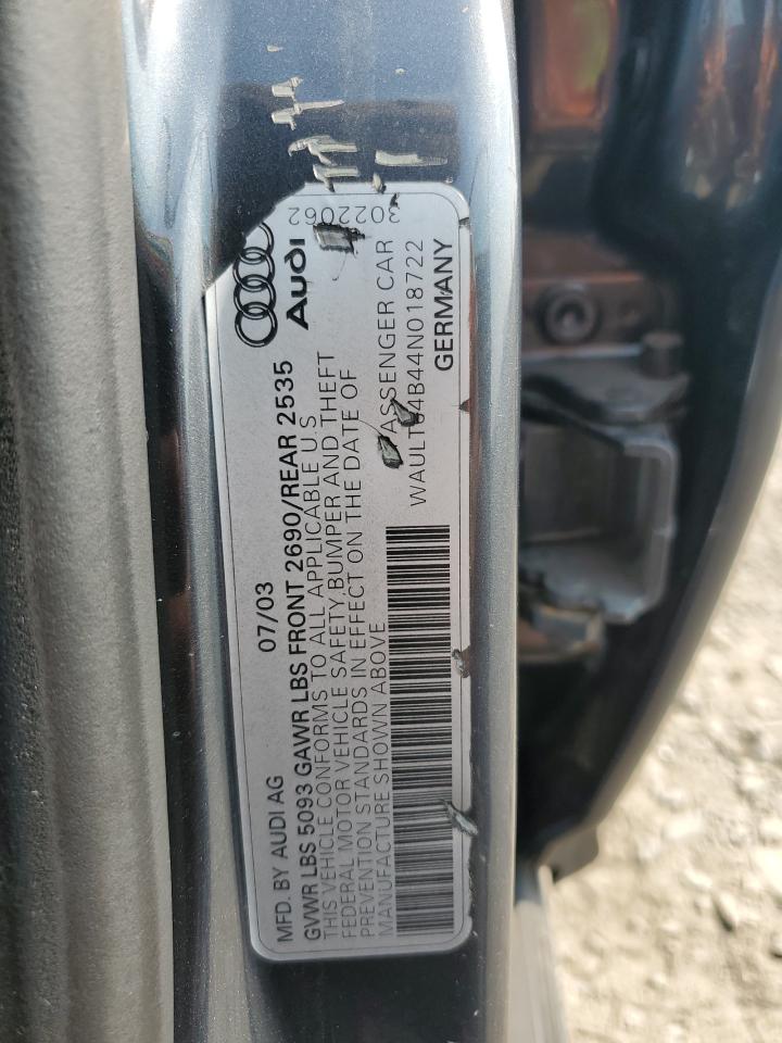 2004 Audi A6 3.0 Quattro VIN: WAULT64B44N018722 Lot: 80392555