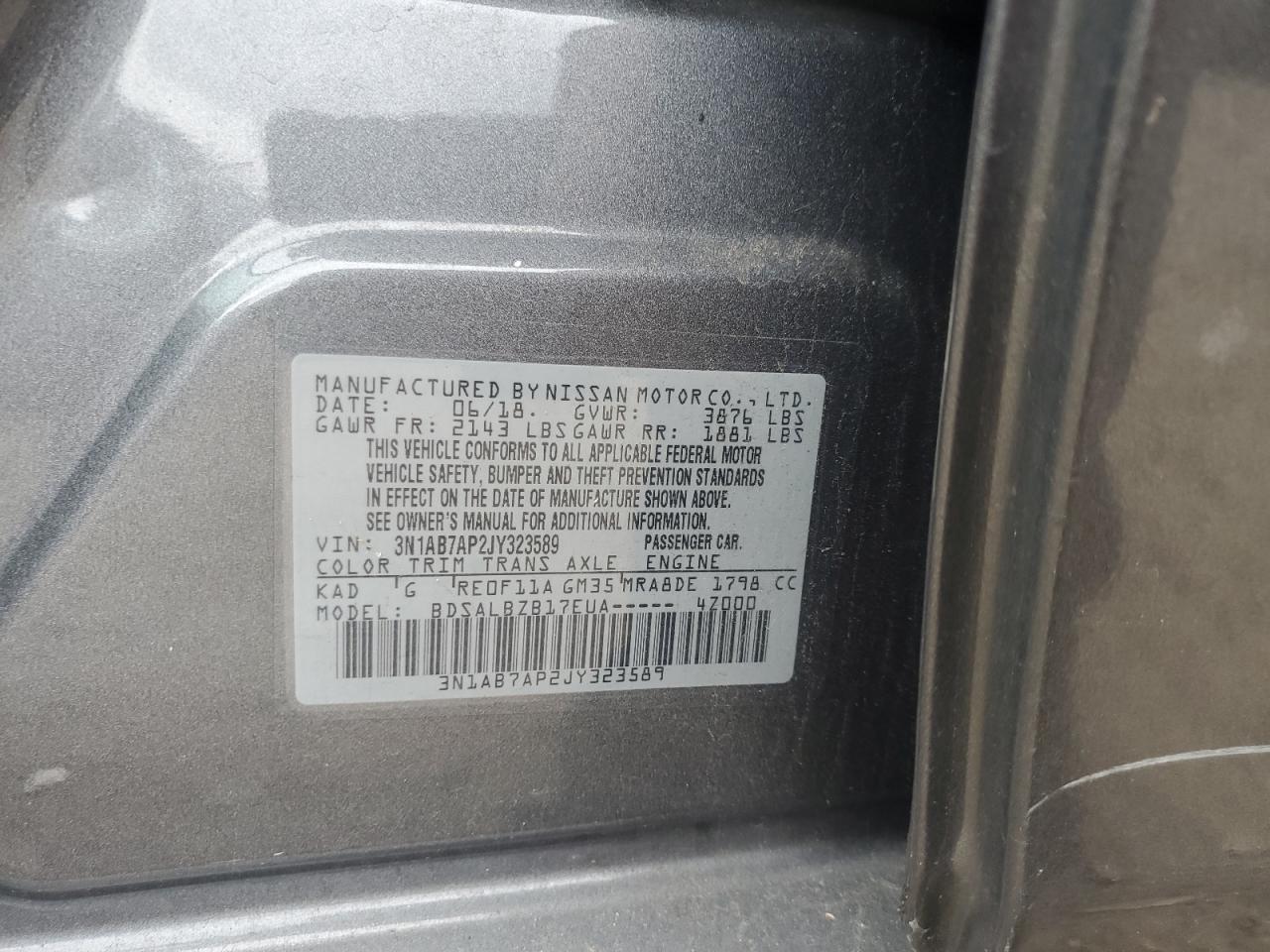 2018 Nissan Sentra S VIN: 3N1AB7AP2JY323589 Lot: 71490345