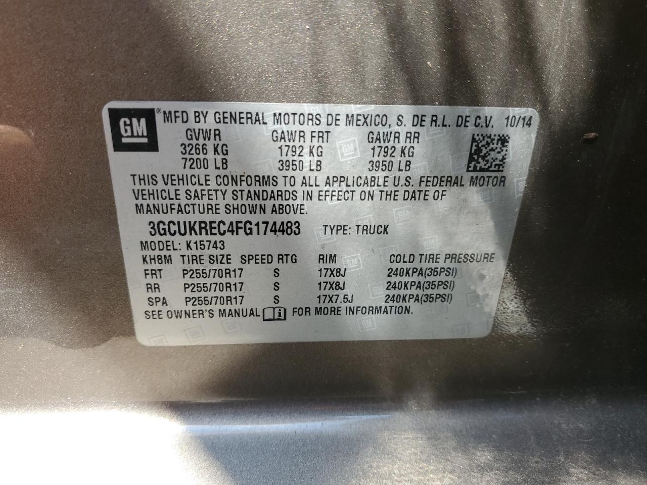 2015 Chevrolet Silverado K1500 Lt VIN: 3GCUKREC4FG174483 Lot: 71450025