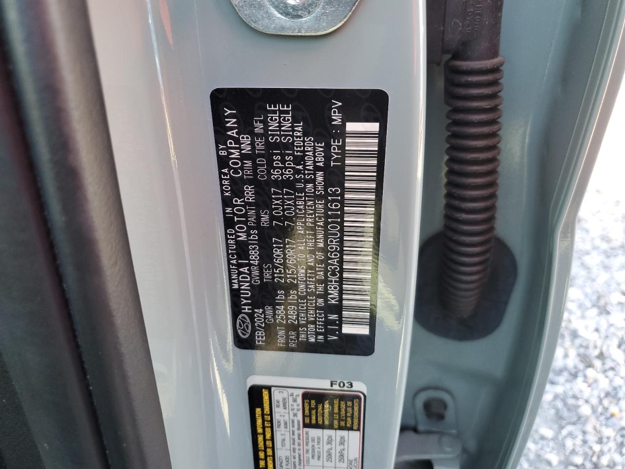 2024 Hyundai Kona Sel VIN: KM8HC3A69RU011613 Lot: 80280135