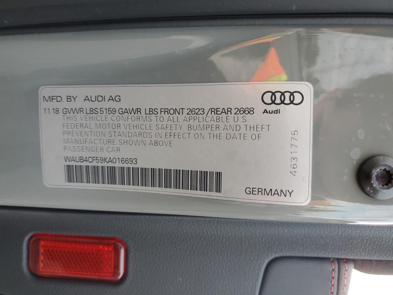 2019 Audi S5 Premium Plus VIN: WAUB4CF59KA016693 Lot: 81469125