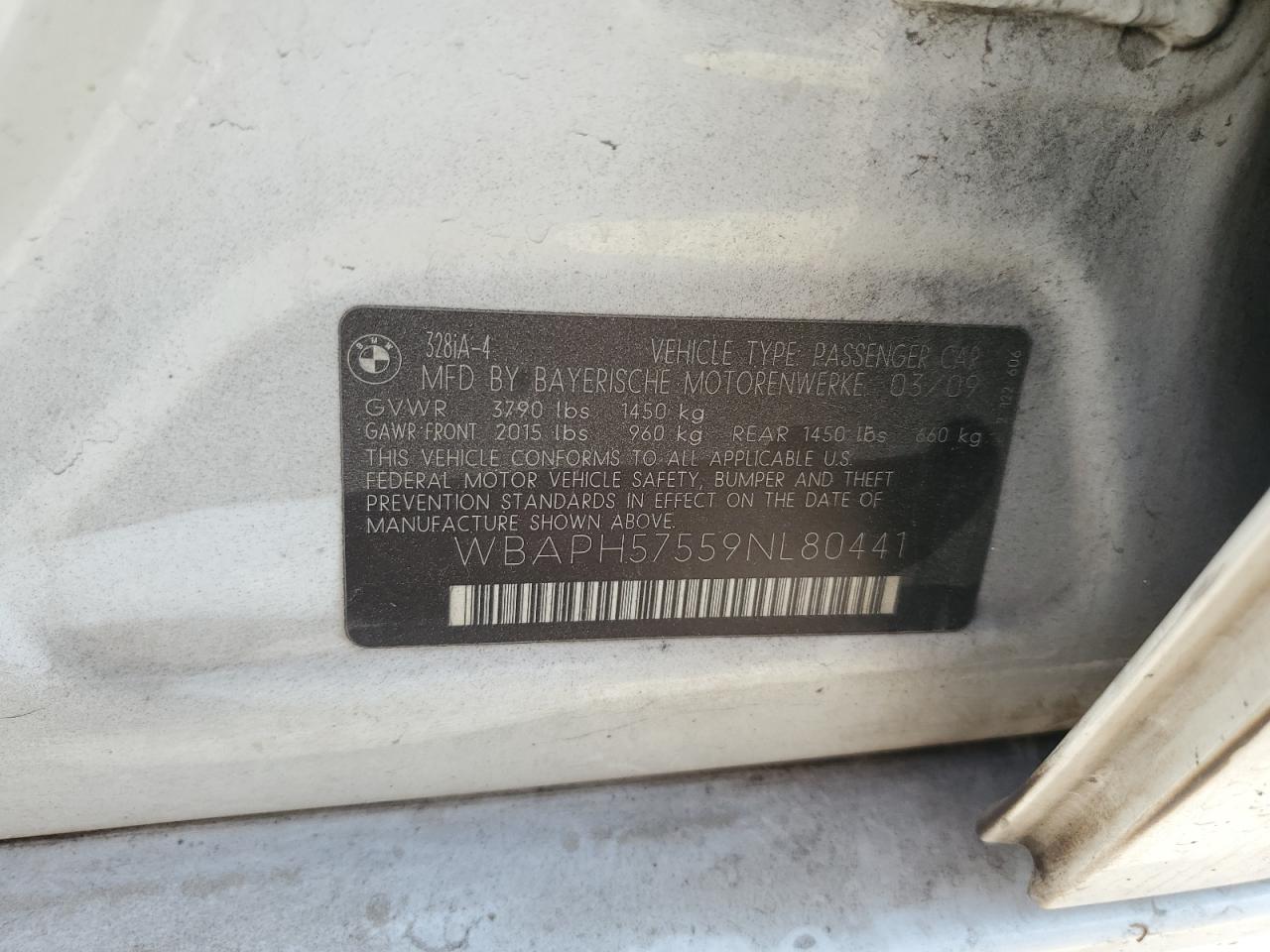 2009 BMW 328 I Sulev VIN: WBAPH57559NL80441 Lot: 84429435