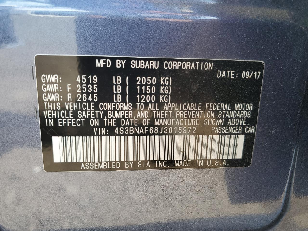 2018 Subaru Legacy 2.5I Premium VIN: 4S3BNAF68J3015972 Lot: 71467685