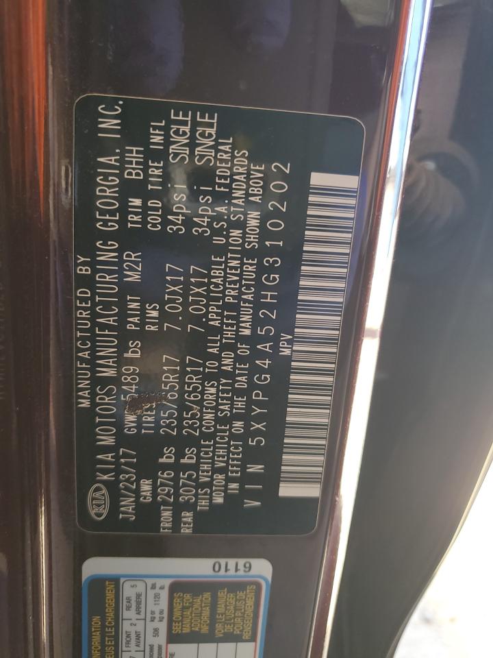 2017 Kia Sorento Lx VIN: 5XYPG4A52HG310202 Lot: 81887055