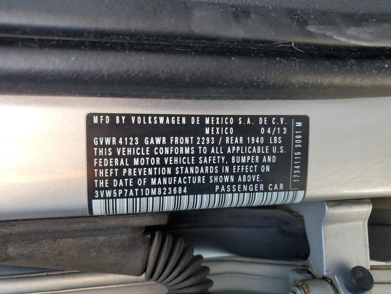 2013 Volkswagen Beetle VIN: 3VW5P7AT1DM823684 Lot: 80850335