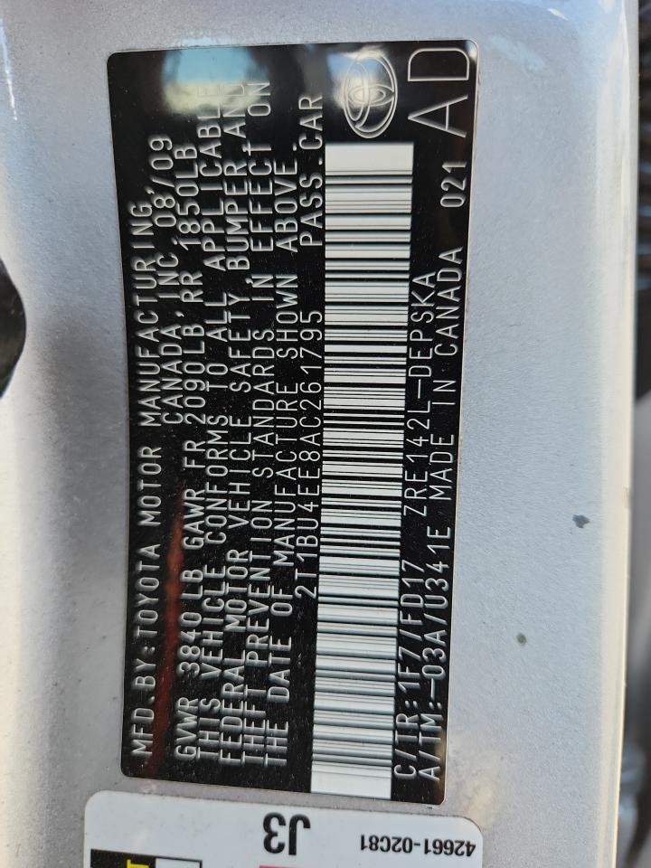 2010 Toyota Corolla Base VIN: 2T1BU4EE8AC261795 Lot: 82040845