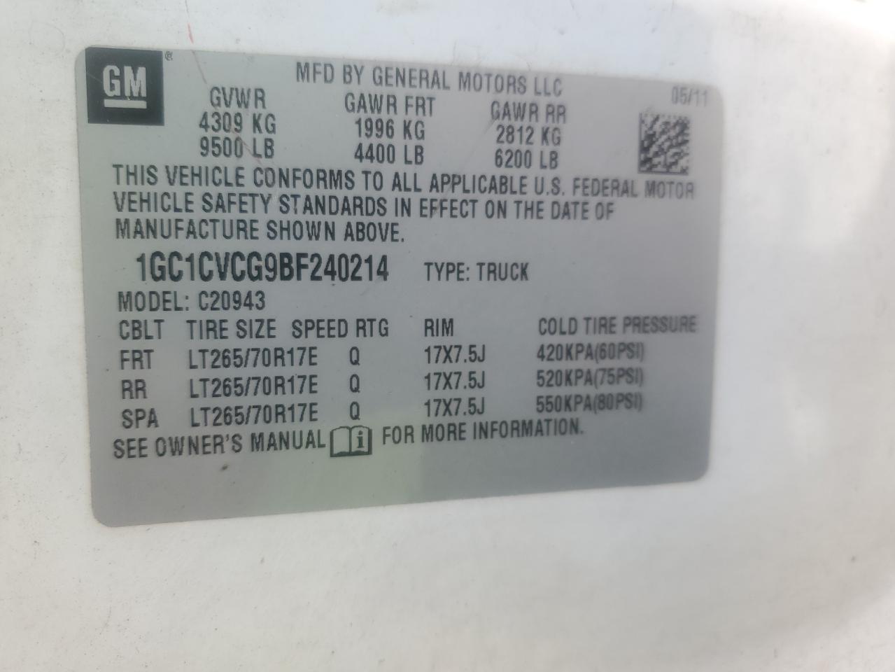 2011 Chevrolet Silverado C2500 Heavy Duty VIN: 1GC1CVCG9BF240214 Lot: 71430195