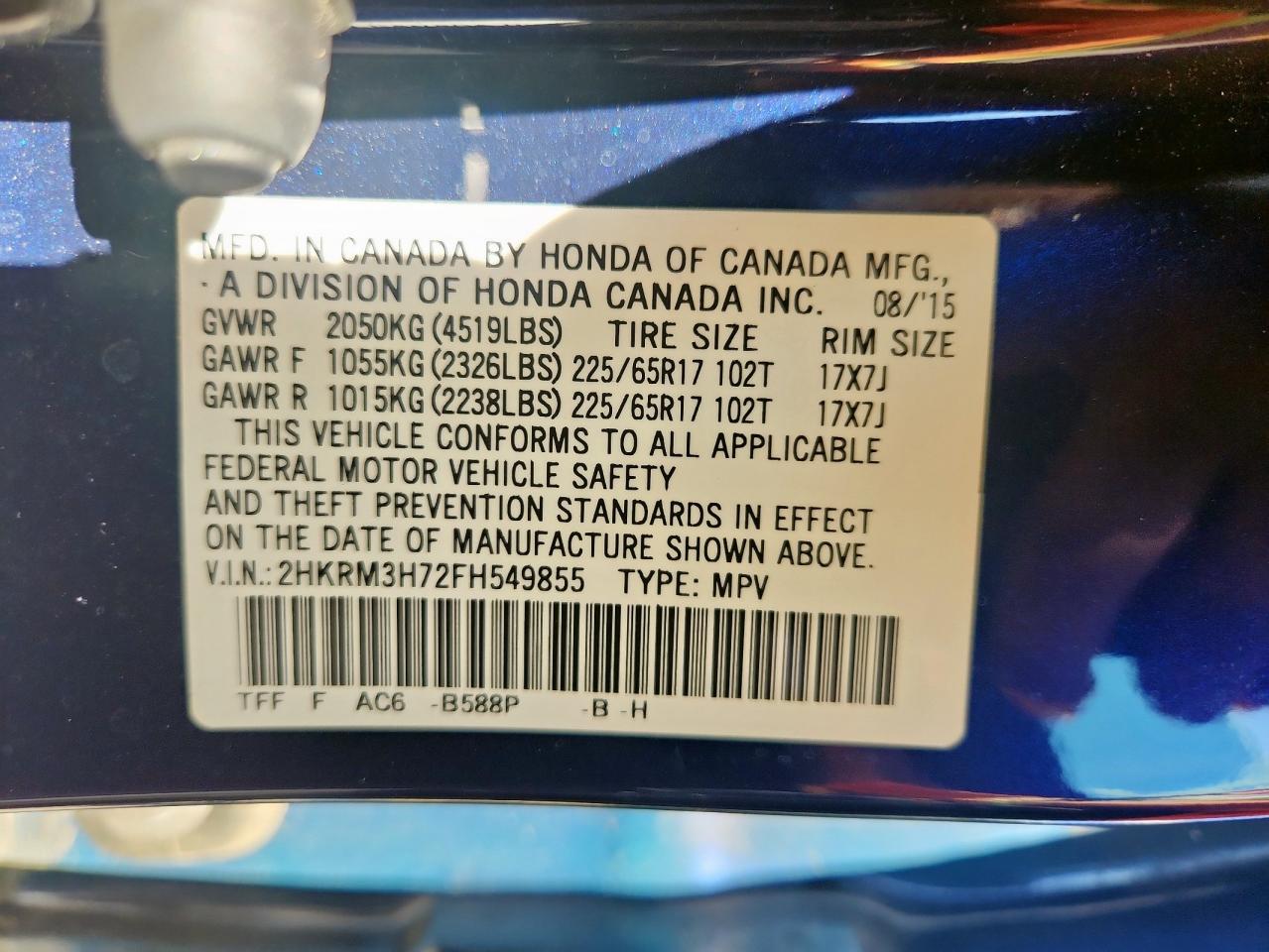 2015 Honda Cr-V Exl VIN: 2HKRM3H72FH549855 Lot: 81853775