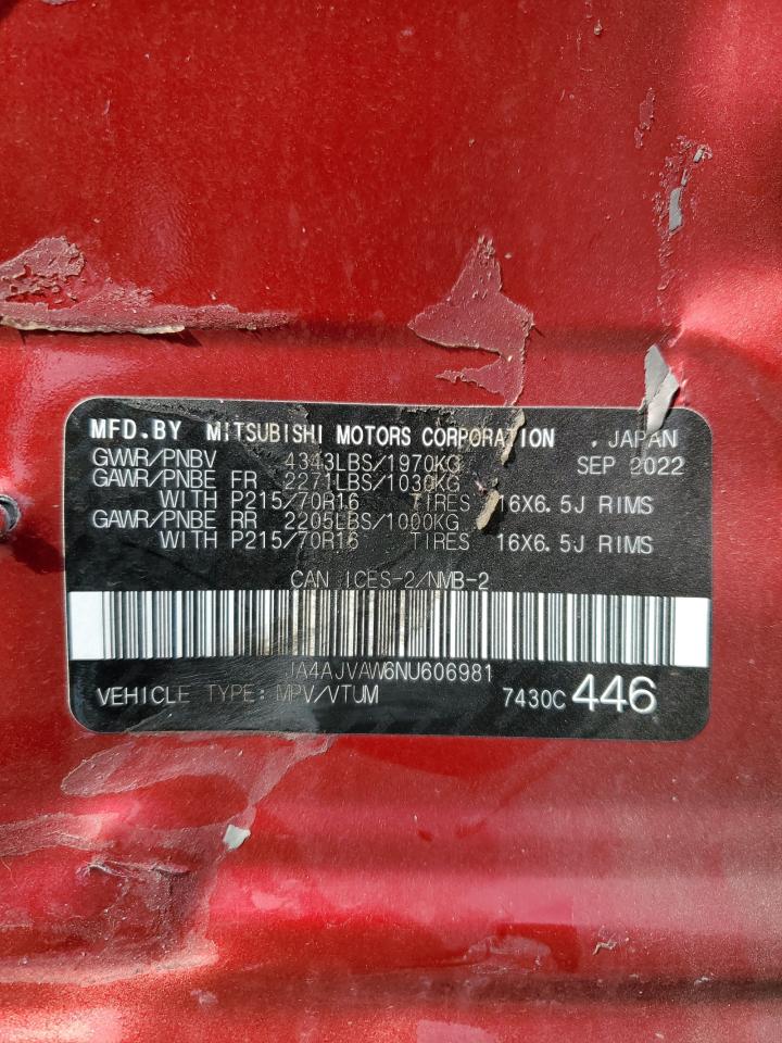 2022 Mitsubishi Rvr Se VIN: JA4AJVAW6NU606981 Lot: 71054105