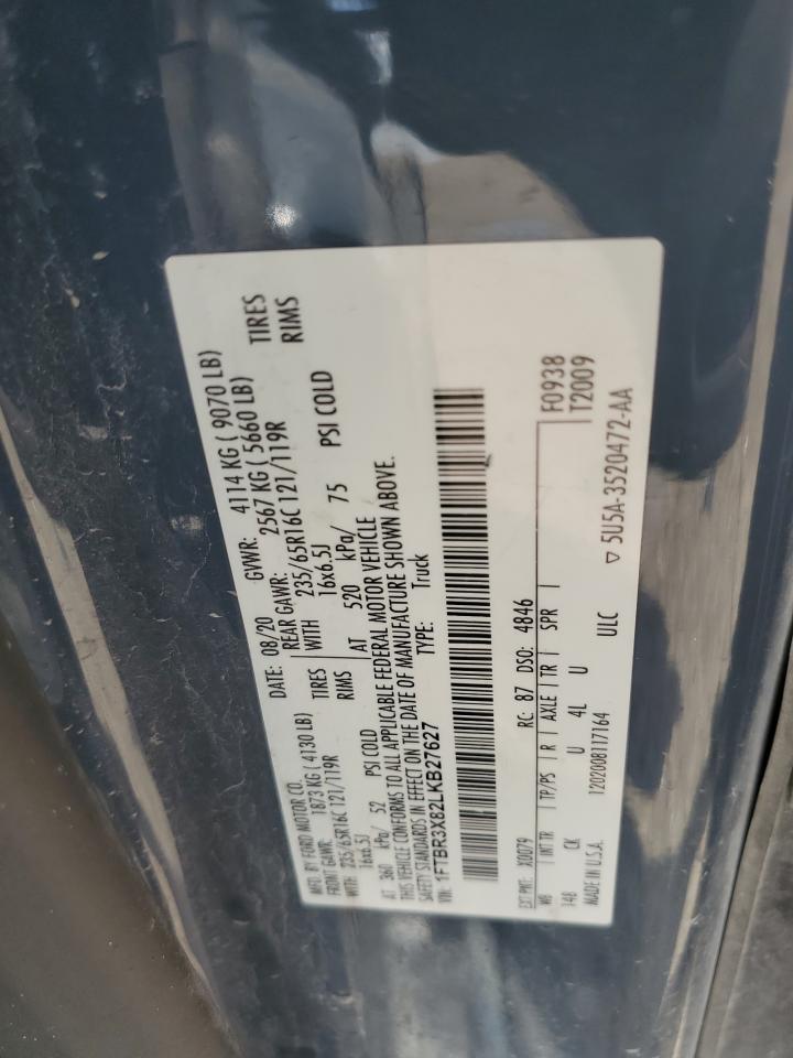 2020 Ford Transit T-250 VIN: 1FTBR3X82LKB27627 Lot: 84179935