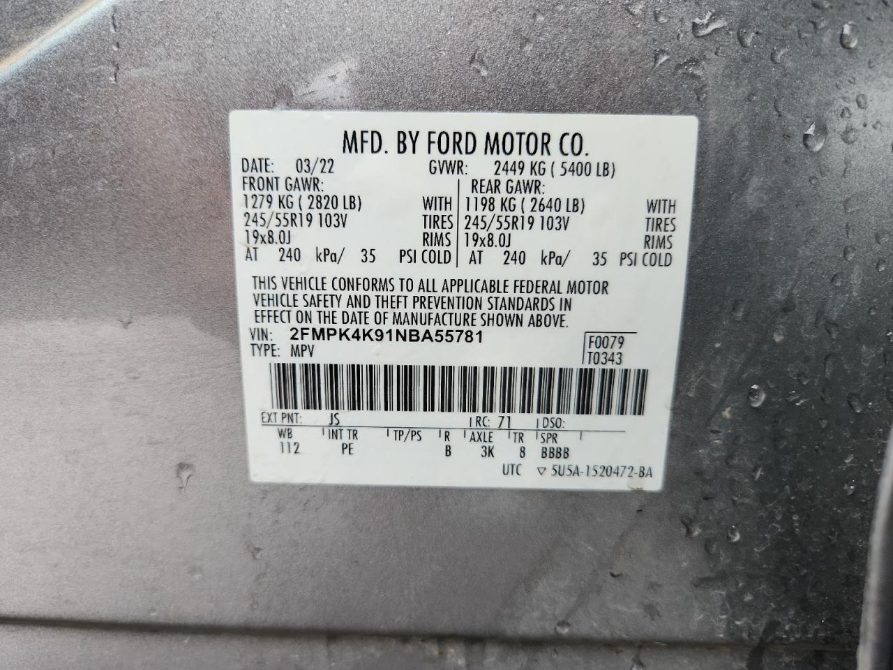 2022 Ford Edge Titanium VIN: 2FMPK4K91NBA55781 Lot: 81497375