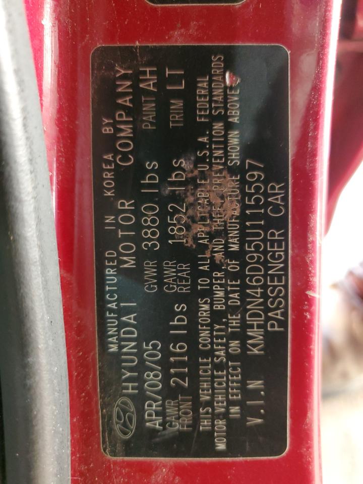 2005 Hyundai Elantra Gls VIN: KMHDN46D95U115597 Lot: 80876915