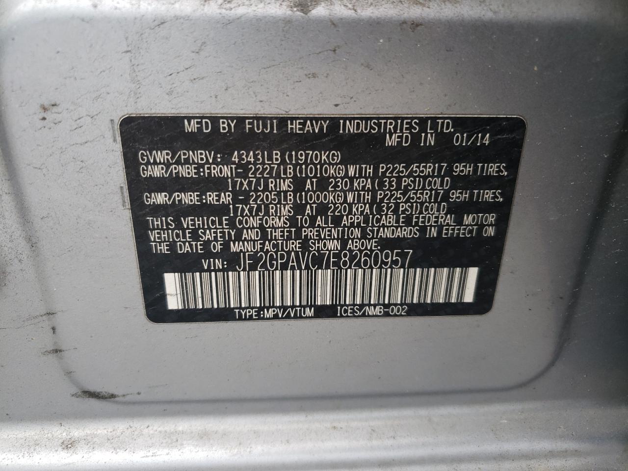 2014 Subaru Xv Crosstrek 2.0 Premium VIN: JF2GPAVC7E8260957 Lot: 80198555