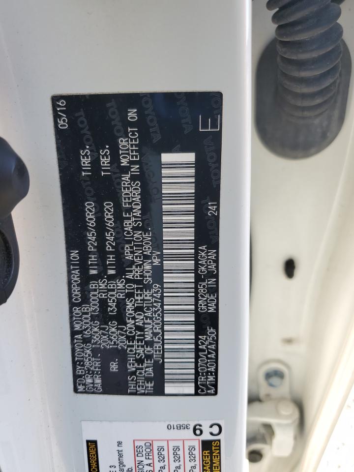 2016 Toyota 4Runner Sr5/Sr5 Premium VIN: JTEBU5JR0G5347439 Lot: 80401795