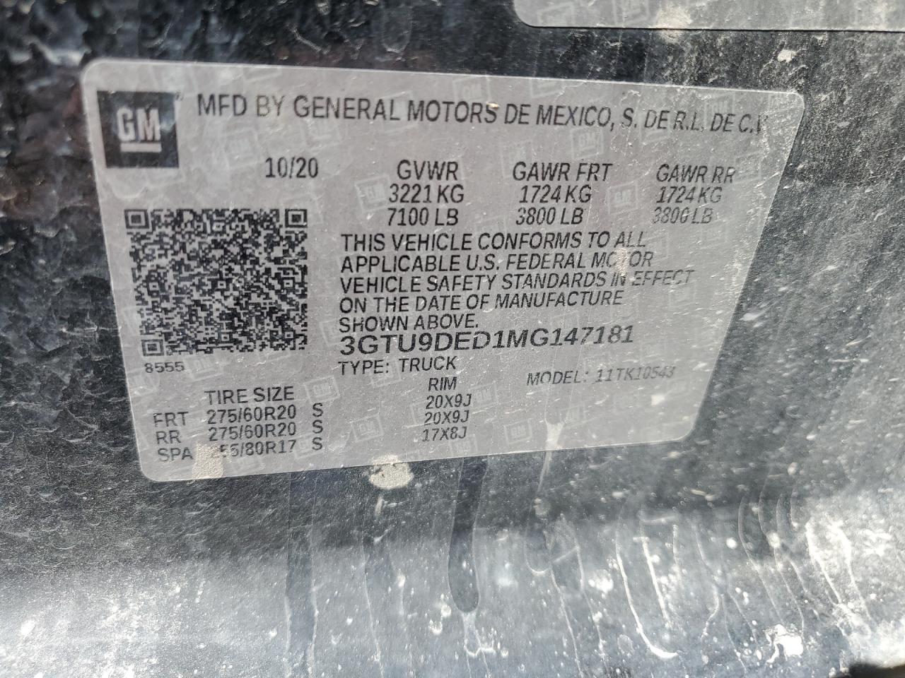 2021 GMC Sierra K1500 Slt VIN: 3GTU9DED1MG147181 Lot: 71183065