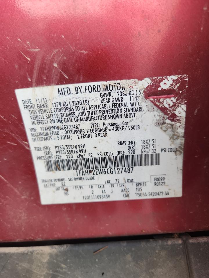 2012 Ford Taurus Sel VIN: 1FAHP2EW6CG127487 Lot: 82159395