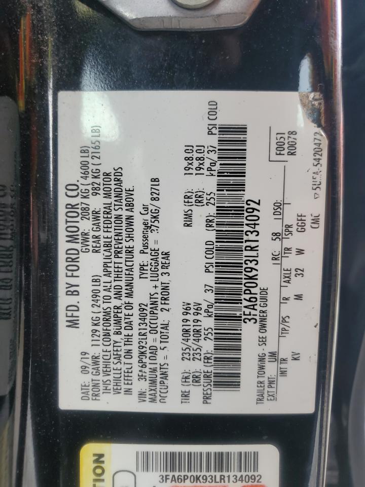 2020 Ford Fusion Titanium VIN: 3FA6P0K93LR134092 Lot: 71906005