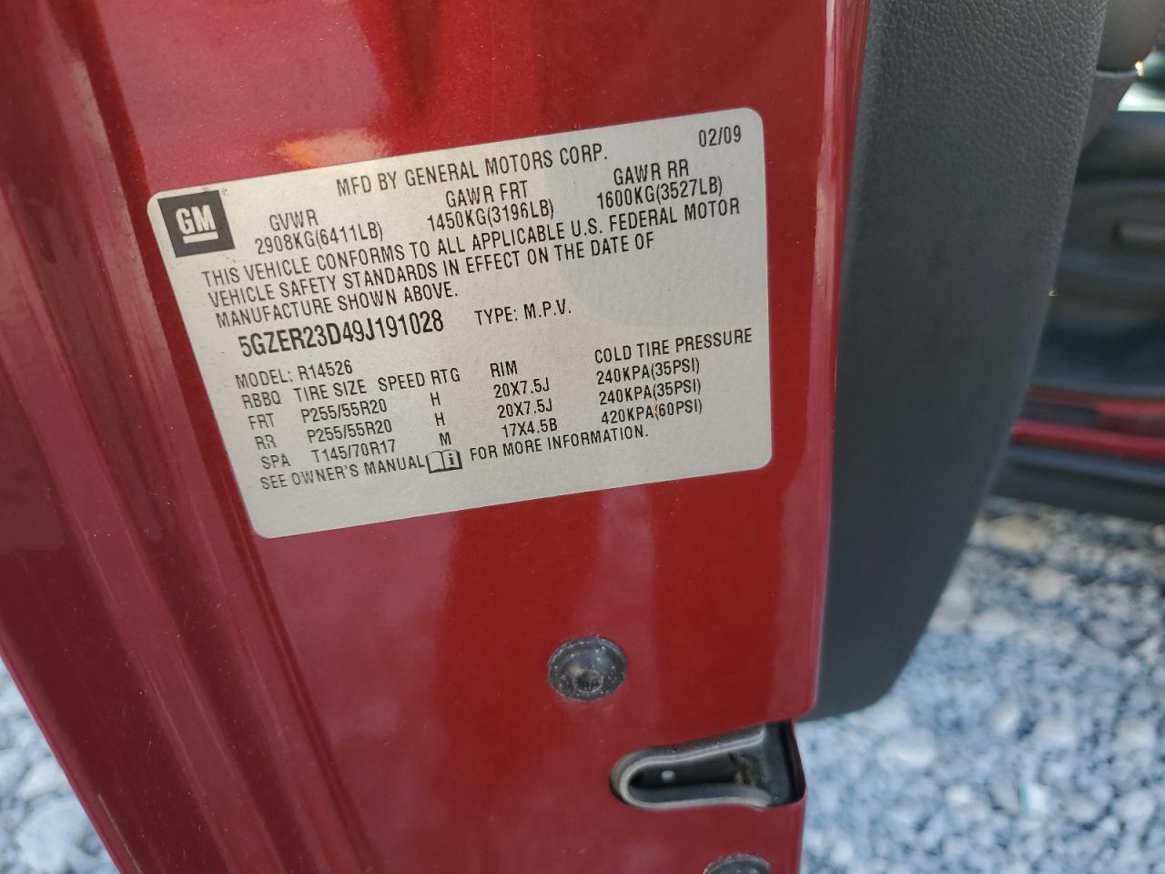 2009 Saturn Outlook Xr VIN: 5GZER23D49J191028 Lot: 81109495