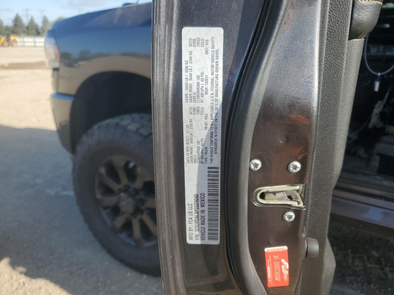 2023 Ram 2500 Laramie VIN: 3C6UR5NL8PG529040 Lot: 82158675