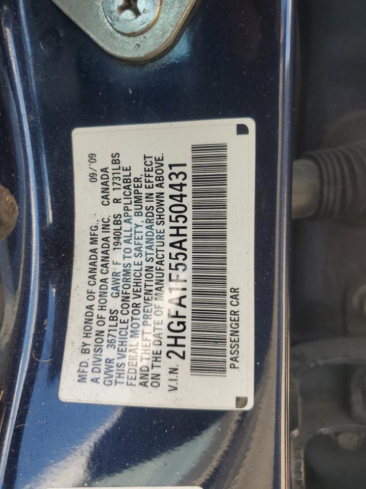 2010 Honda Civic Lx VIN: 2HGFA1F55AH504431 Lot: 81035415