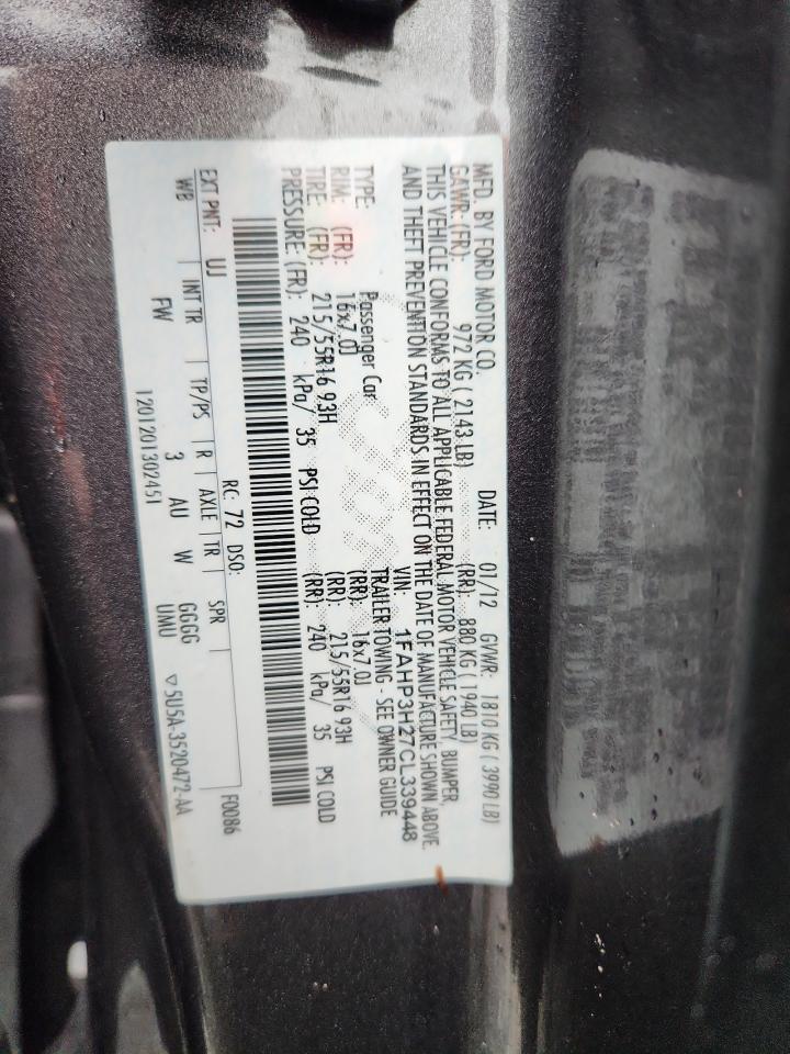 2012 Ford Focus Sel VIN: 1FAHP3H27CL339448 Lot: 81830875