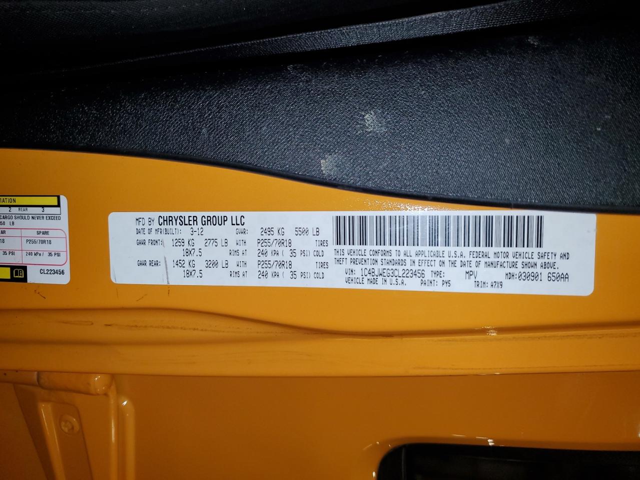 2012 Jeep Wrangler Unlimited Sahara VIN: 1C4BJWEG3CL223456 Lot: 71497805