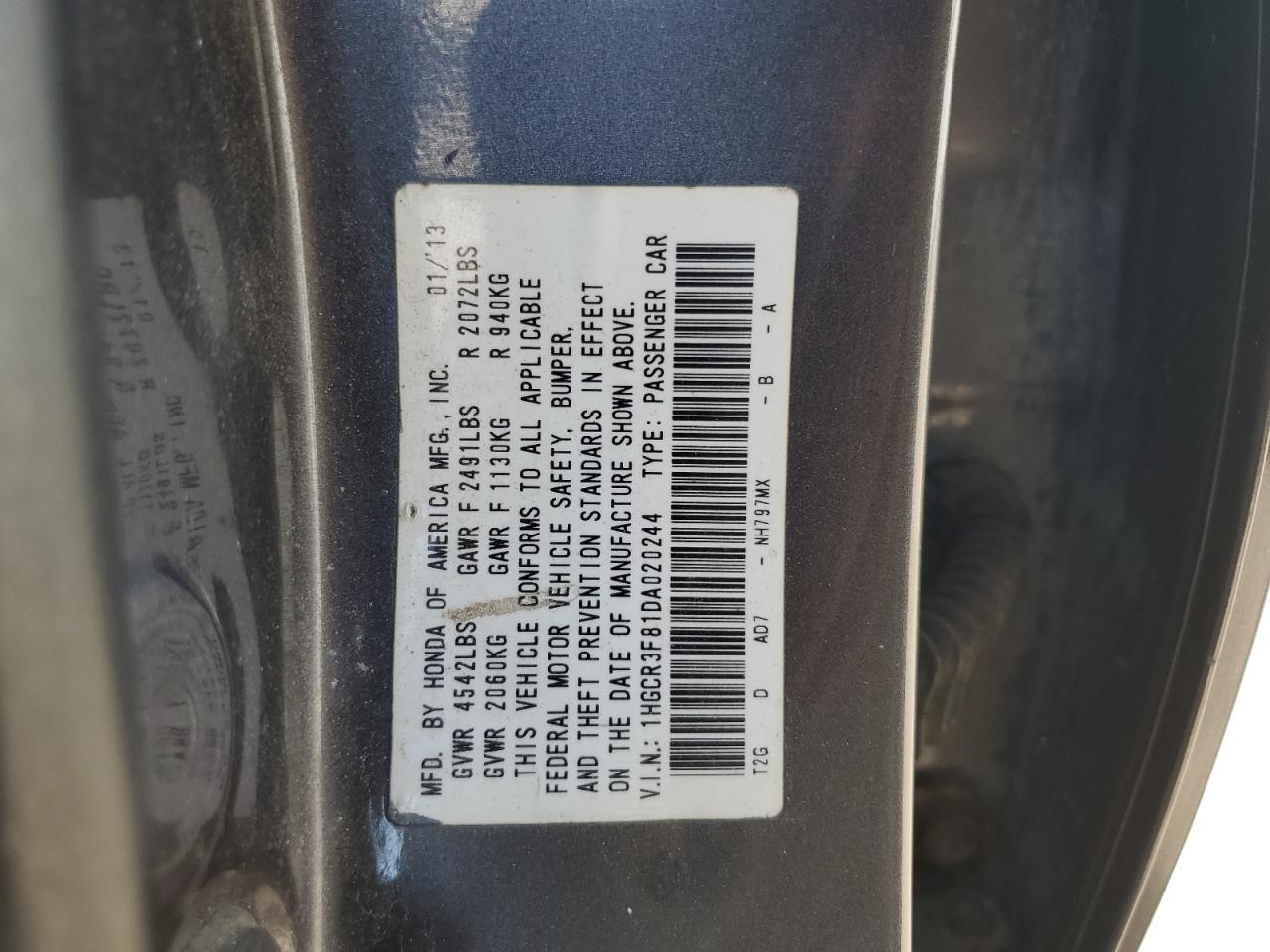 2013 Honda Accord Exl VIN: 1HGCR3F81DA020244 Lot: 84755045