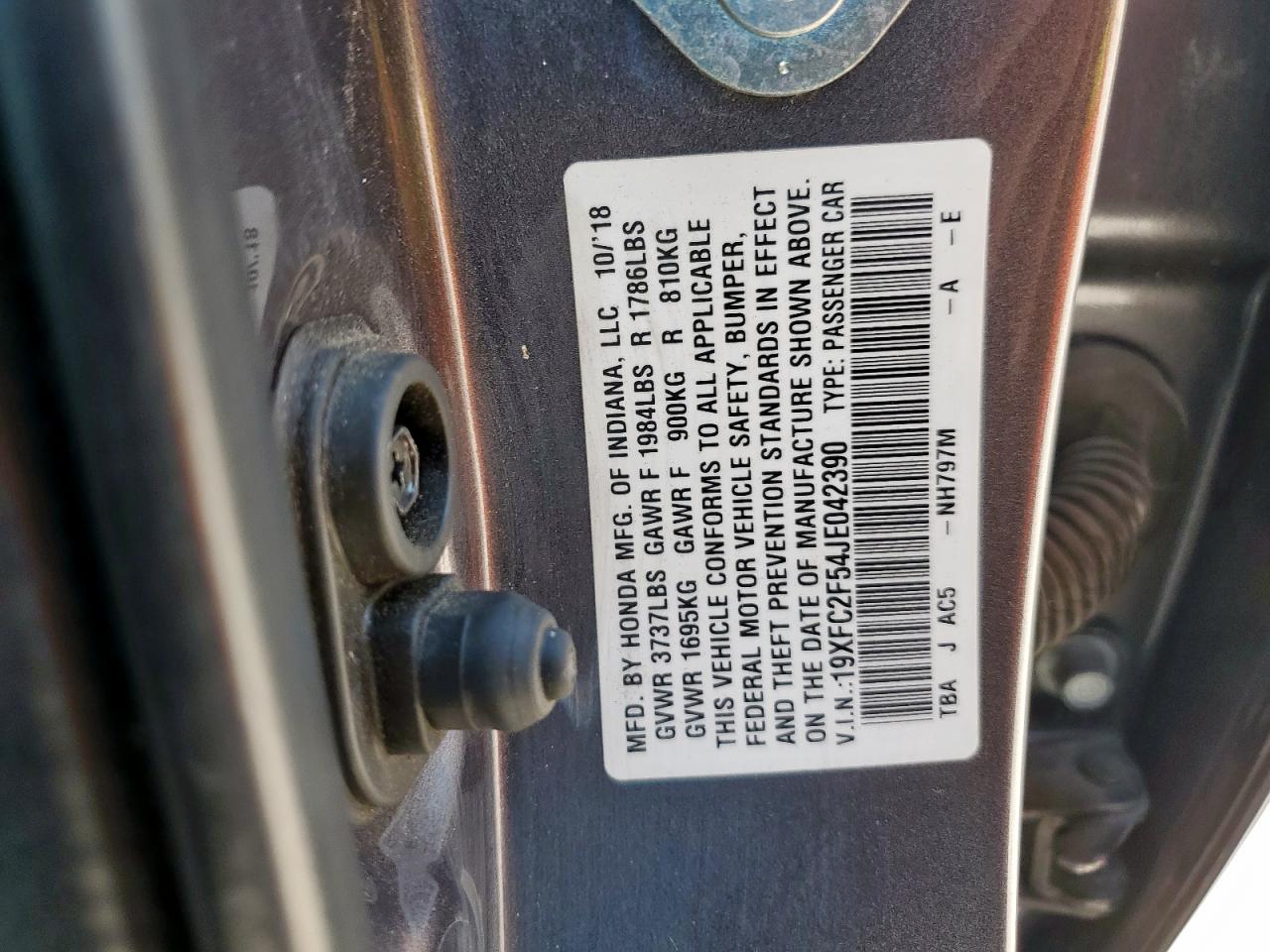 2018 Honda Civic Lx VIN: 19XFC2F54JE042390 Lot: 80565355