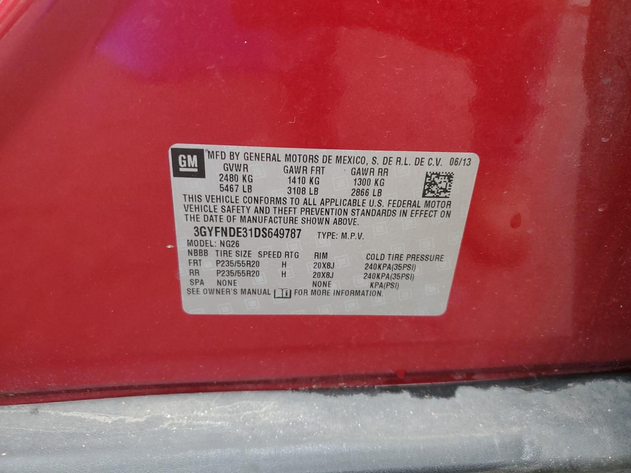 2013 Cadillac Srx Performance Collection VIN: 3GYFNDE31DS649787 Lot: 84539325