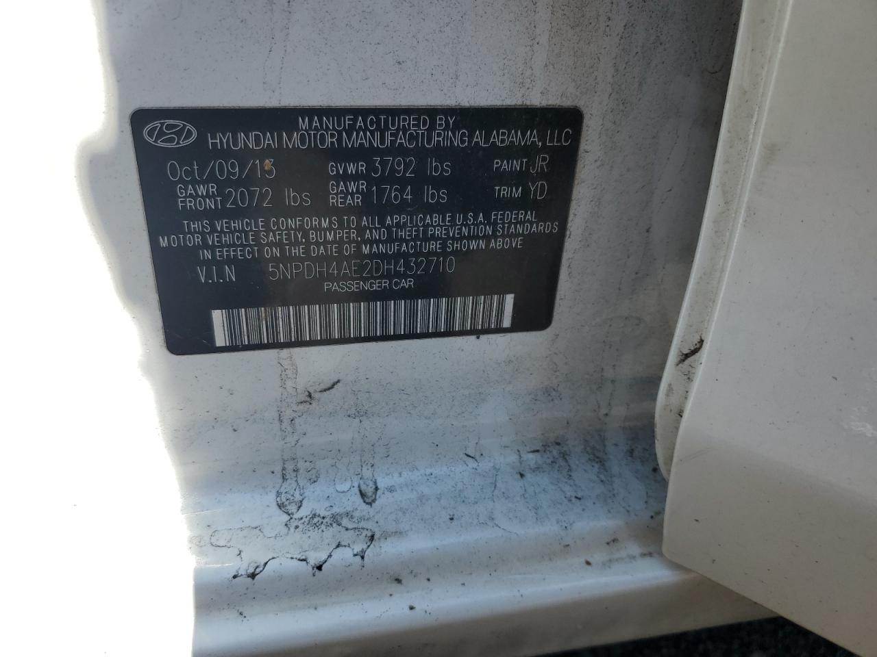 2013 Hyundai Elantra Gls VIN: 5NPDH4AE2DH432710 Lot: 80017115
