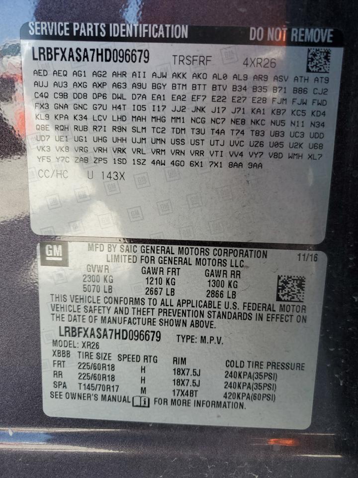 2017 Buick Envision Preferred VIN: LRBFXASA7HD096679 Lot: 80380825