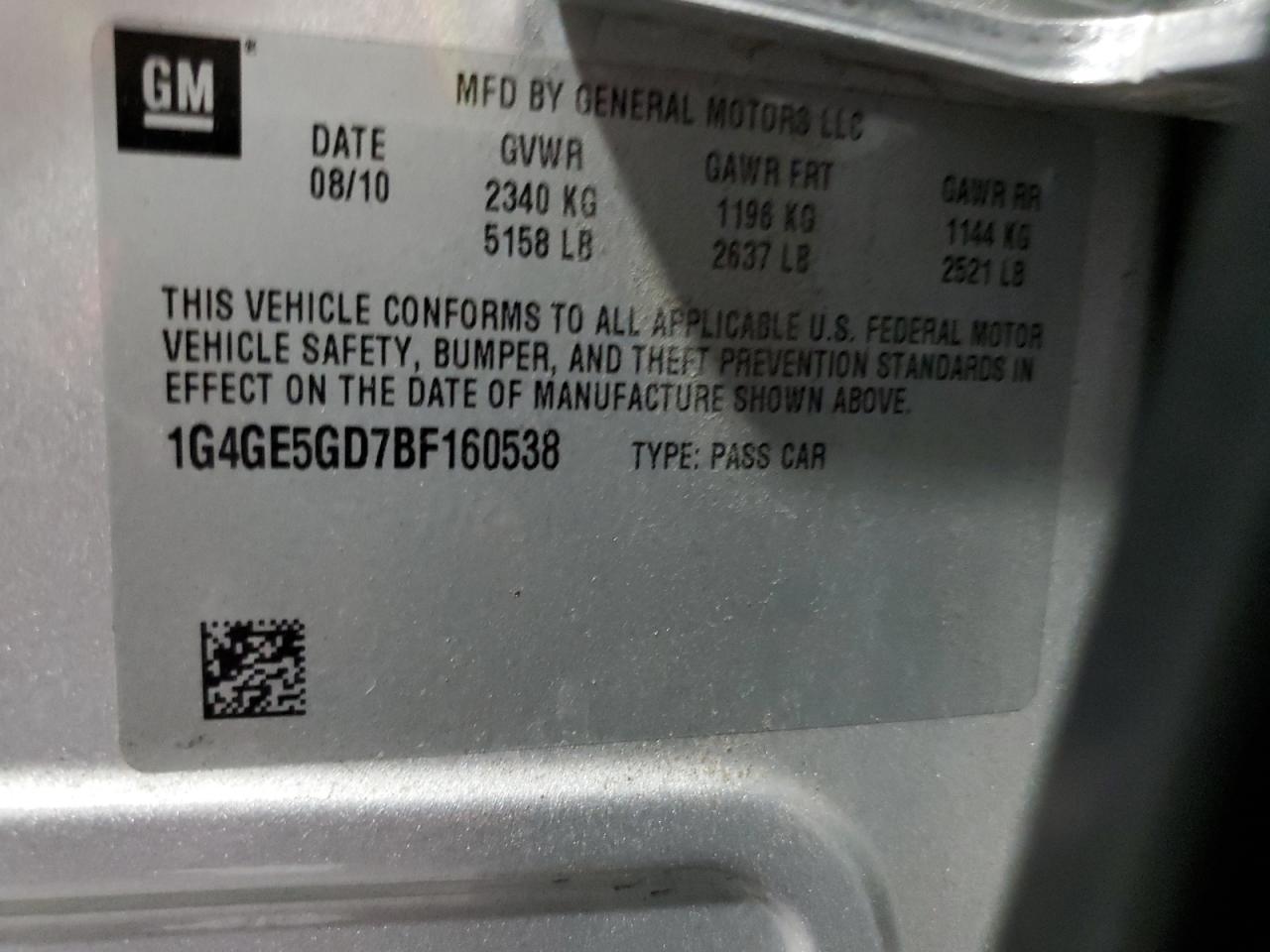 2011 Buick Lacrosse Cxs VIN: 1G4GE5GD7BF160538 Lot: 71897775