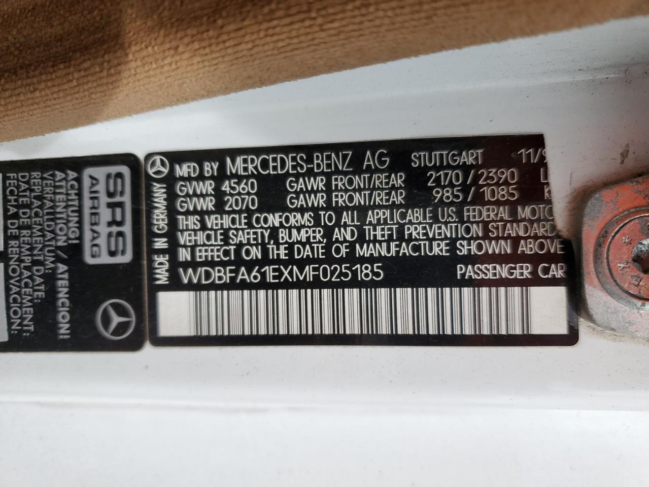 WDBFA61EXMF025185 1991 Mercedes-Benz 300 Sl