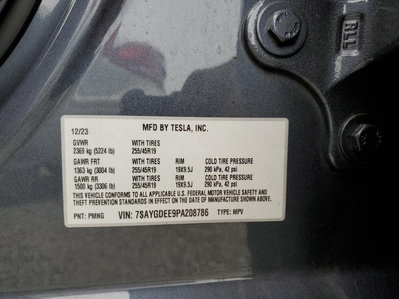 2023 Tesla Model Y VIN: 7SAYGDEE9PA208786 Lot: 82042775