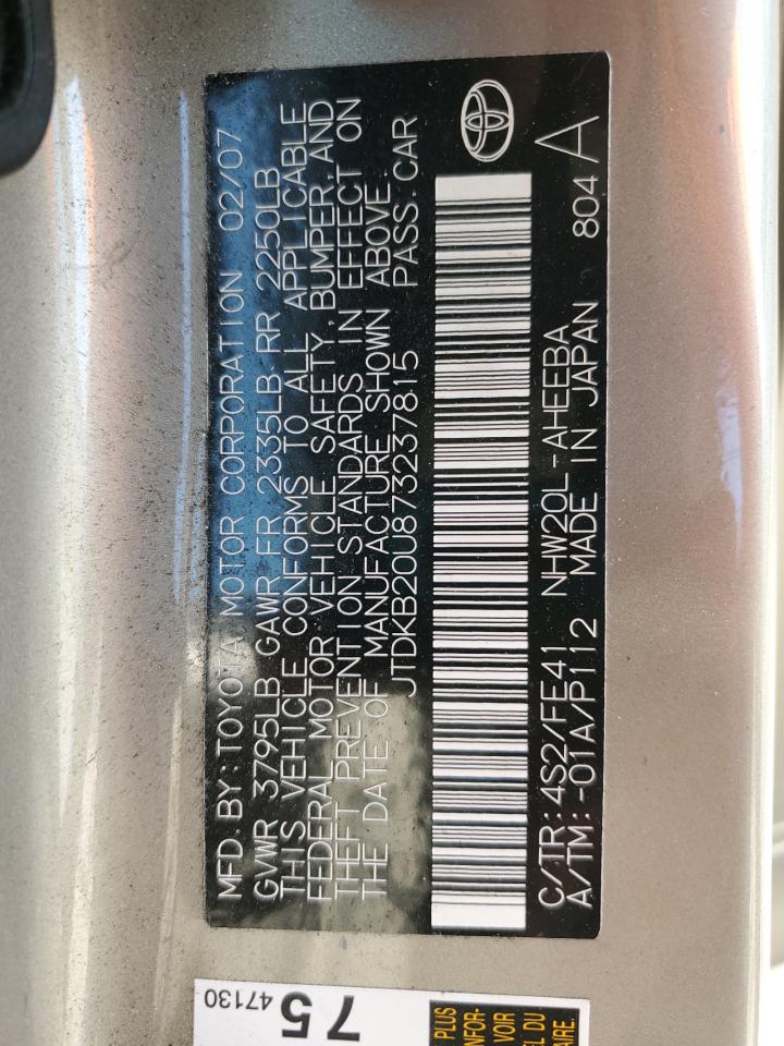 2007 Toyota Prius VIN: JTDKB20U873237815 Lot: 71179475