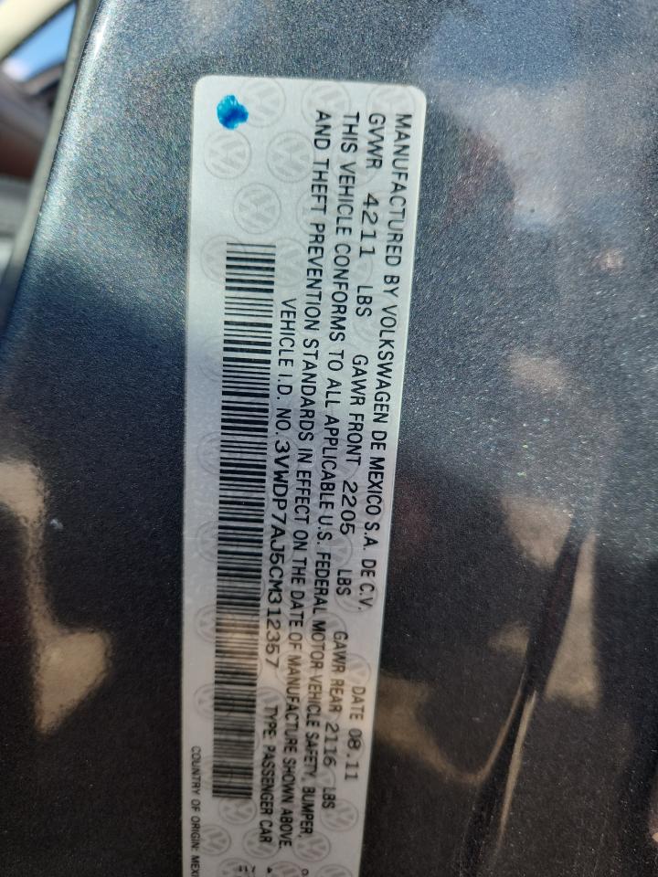 2012 Volkswagen Jetta Se VIN: 3VWDP7AJ5CM312357 Lot: 84290275