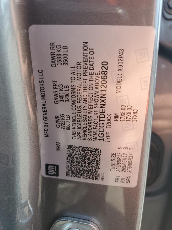 2022 Chevrolet Colorado Z71 VIN: 1GCGTDENXN1206820 Lot: 71644885
