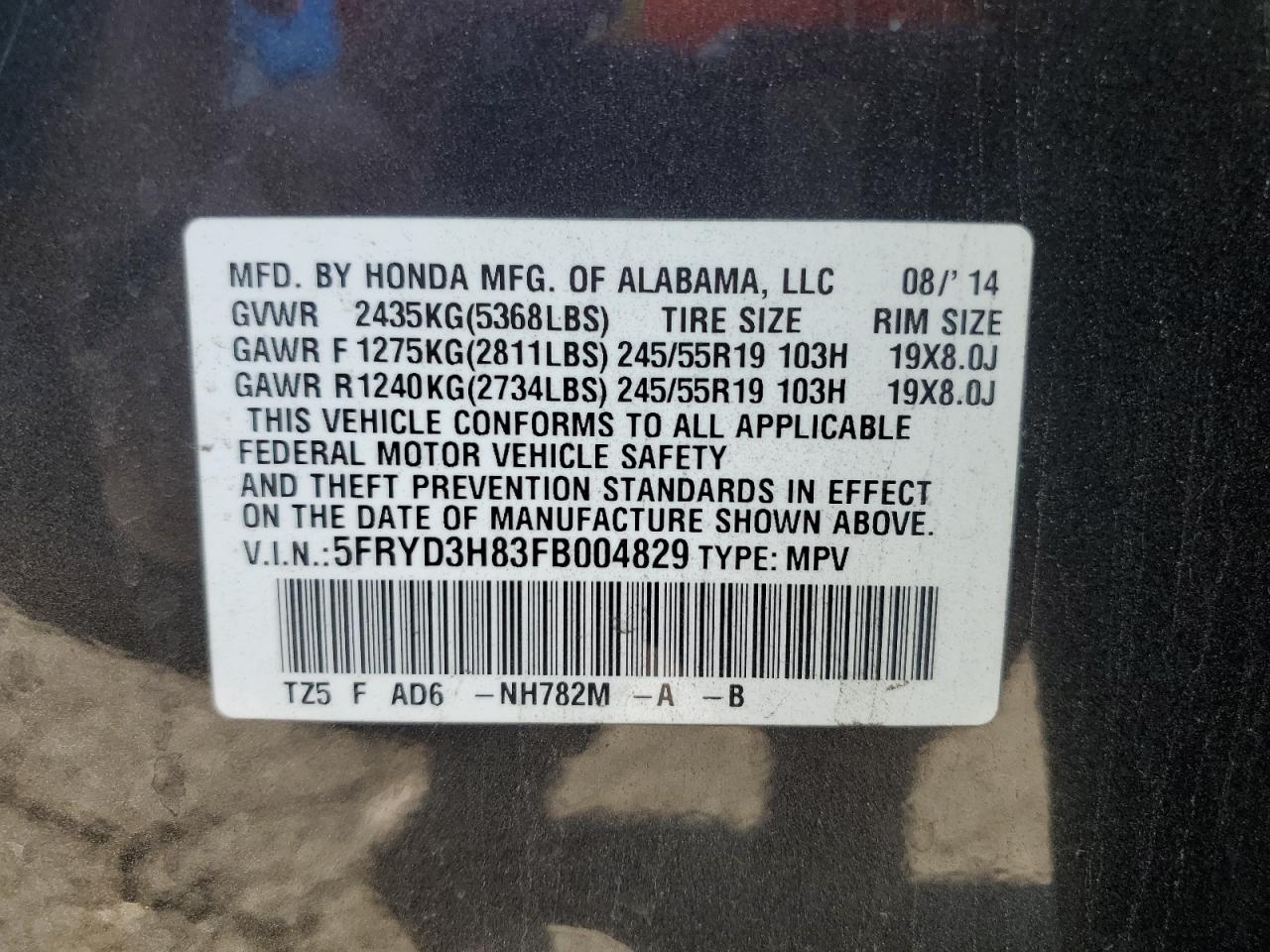 2015 Acura Mdx Advance VIN: 5FRYD3H83FB004829 Lot: 80926805