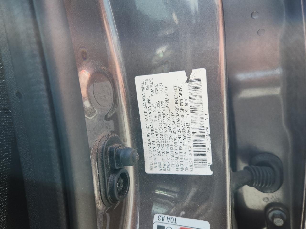 2015 Honda Cr-V Lx VIN: 2HKRM3H34FH554343 Lot: 80998605