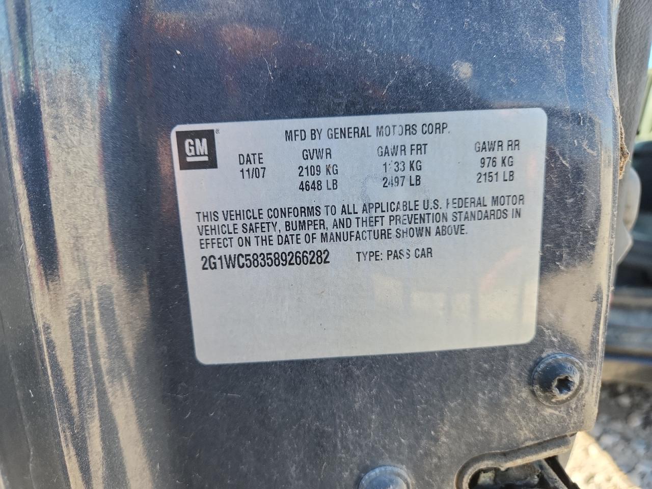 2007 Chevrolet Impala Lt VIN: 2G1WC583589266282 Lot: 83764275