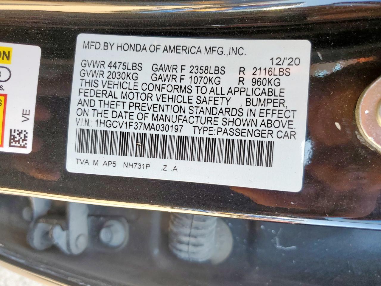 2022 Honda Accord Sport VIN: 1HGCV1F37MA030197 Lot: 81067365