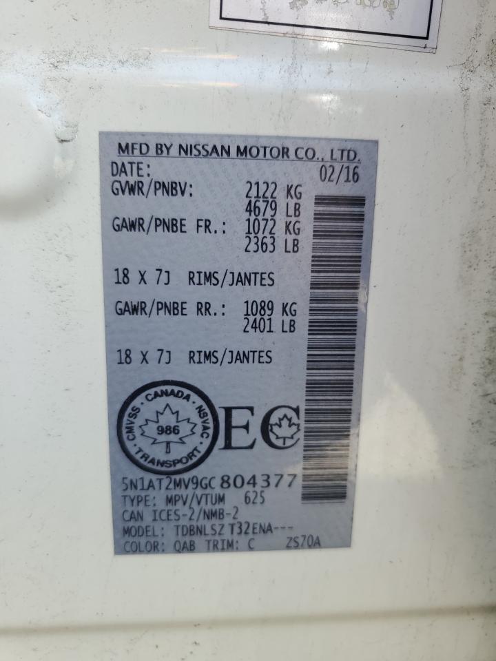 2016 Nissan Rogue S VIN: 5N1AT2MV9GC804377 Lot: 80737115