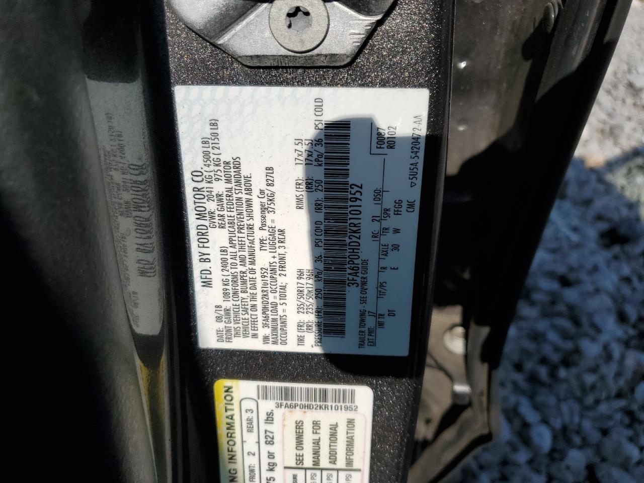 2019 Ford Fusion Se VIN: 3FA6P0HD2KR101952 Lot: 81021015