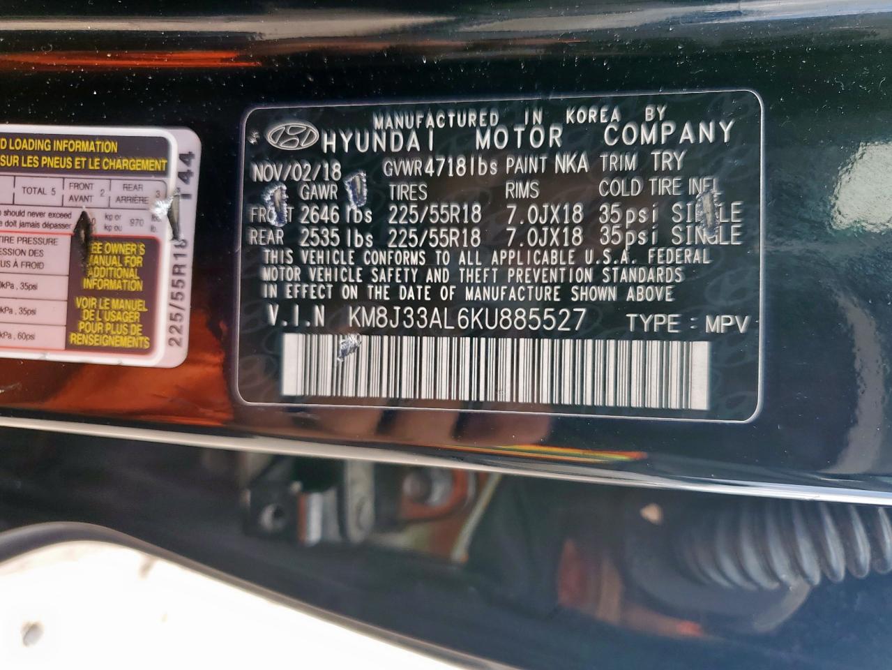 2019 Hyundai Tucson Limited VIN: KM8J33AL6KU885527 Lot: 82164765