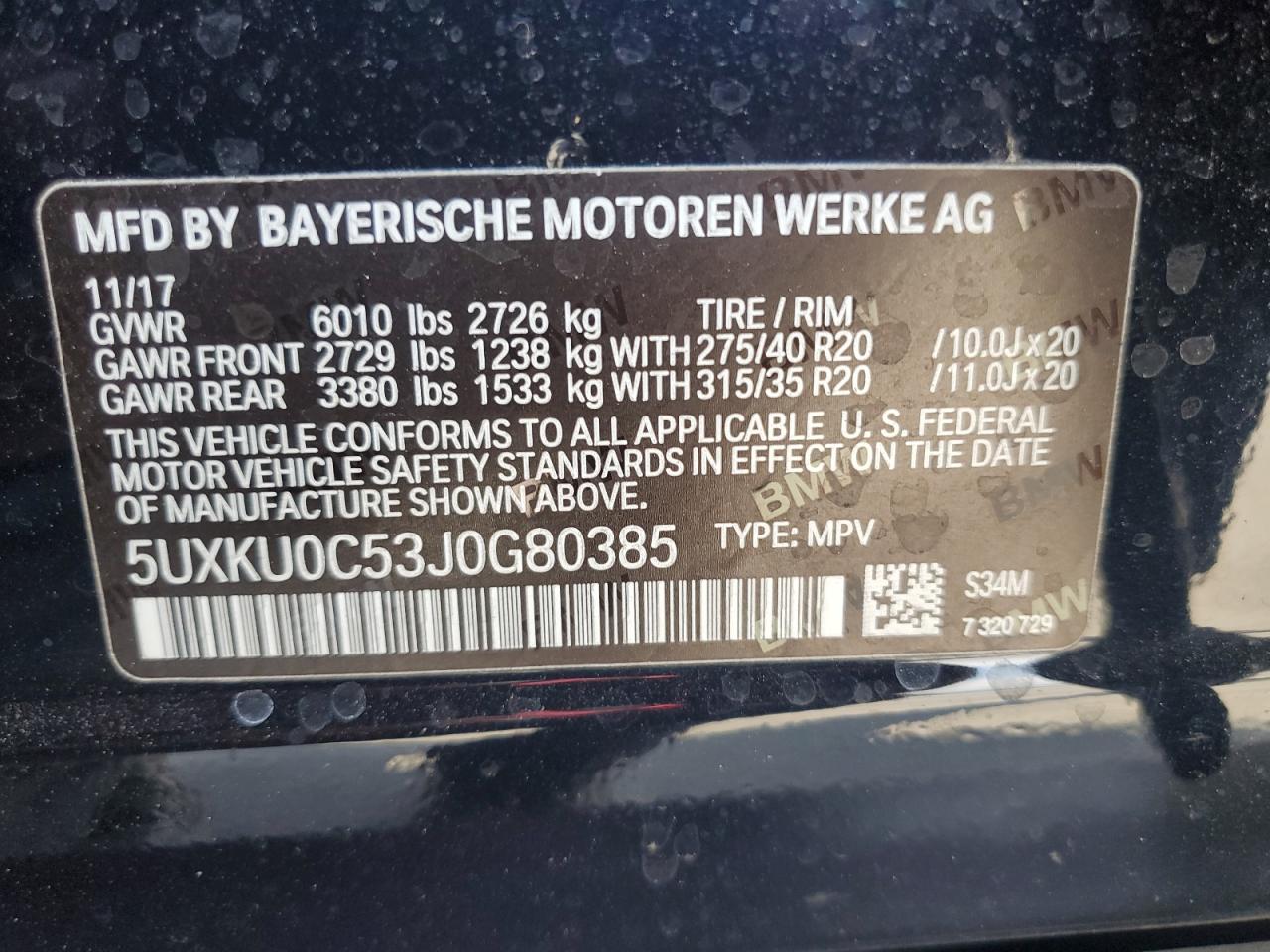 2018 BMW X6 Sdrive35I VIN: 5UXKU0C53J0G80385 Lot: 80405505