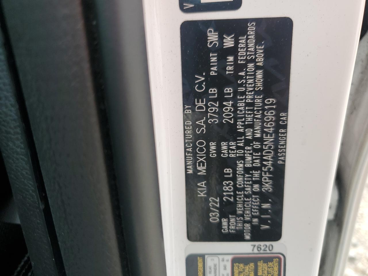 2022 Kia Forte Gt Line VIN: 3KPF54AD5NE469619 Lot: 71470775