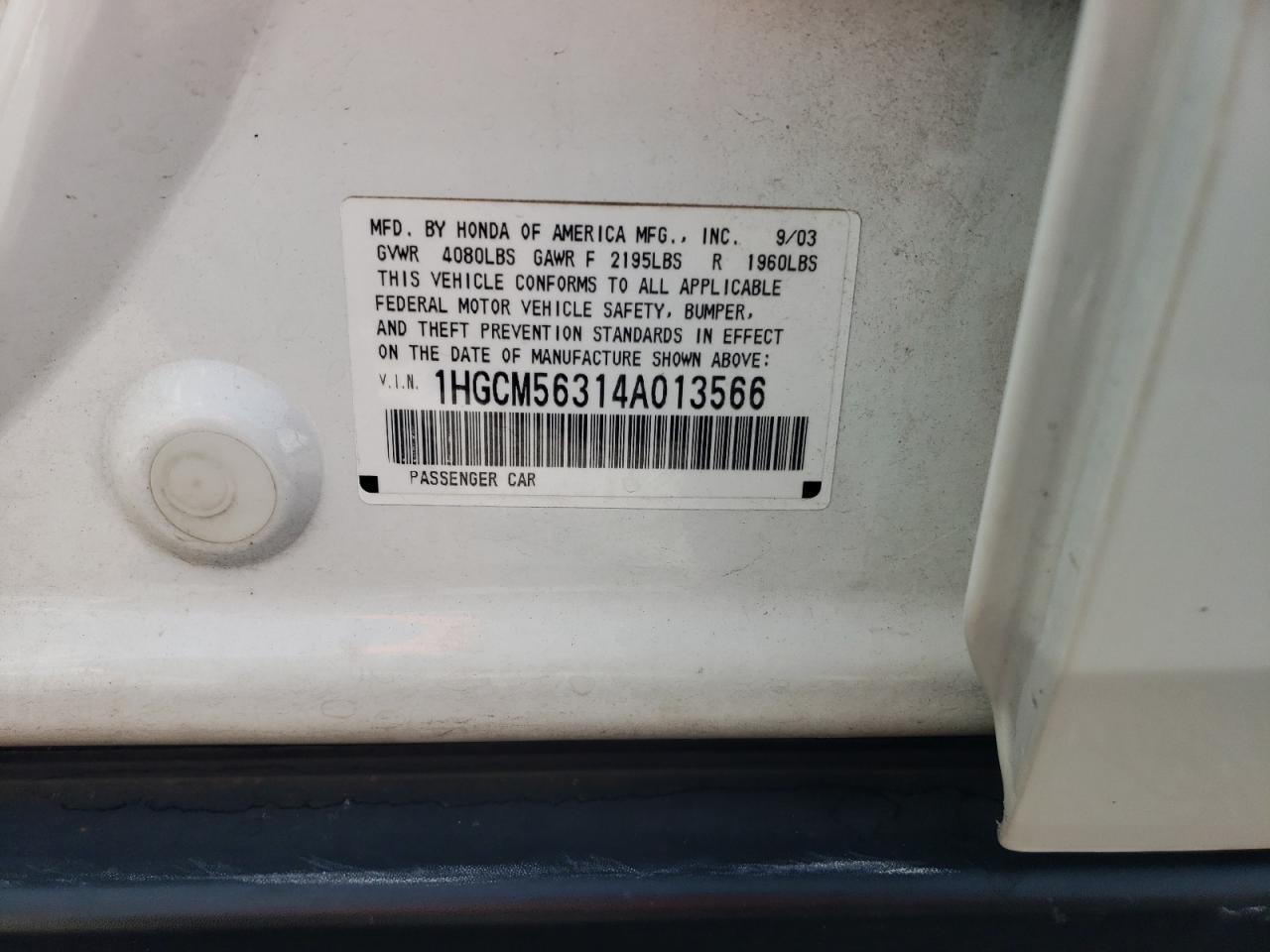 2004 Honda Accord Lx VIN: 1HGCM56314A013566 Lot: 81405885