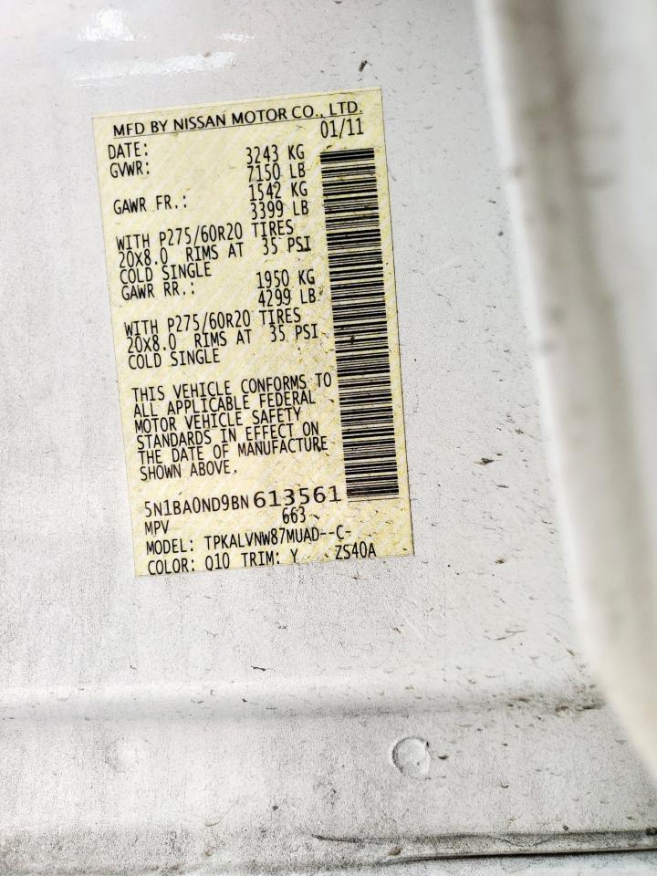 2011 Nissan Armada Sv VIN: 5N1BA0ND9BN613561 Lot: 81574185