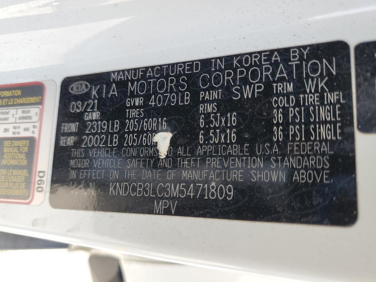 2021 Kia Niro Lx VIN: KNDCB3LC3M5471809 Lot: 84232205