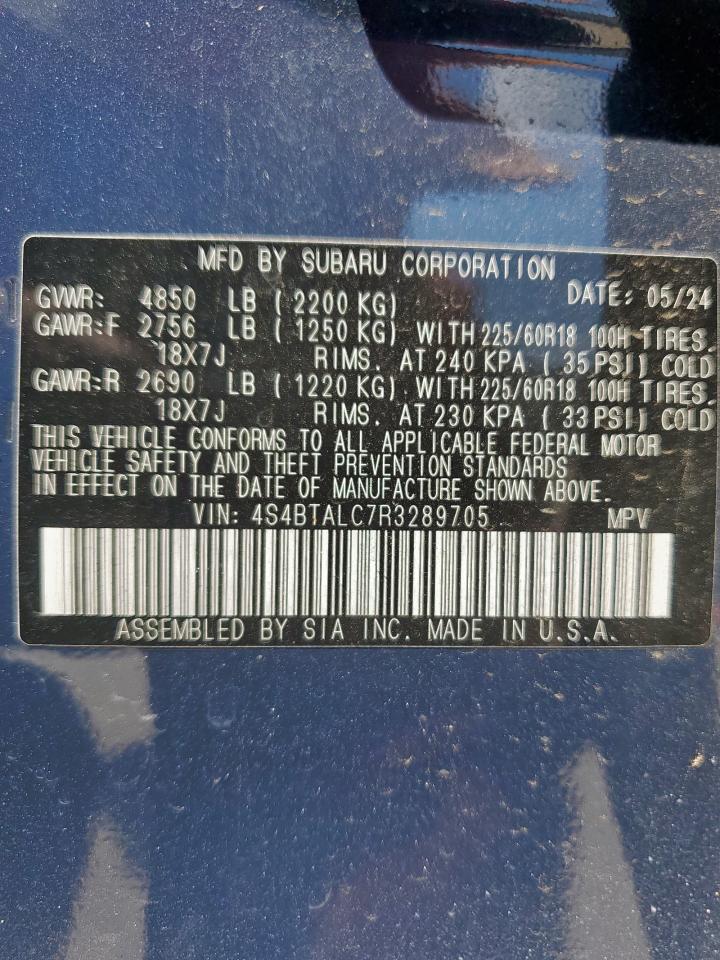 2024 Subaru Outback Onyx Edition VIN: 4S4BTALC7R3289705 Lot: 81936185